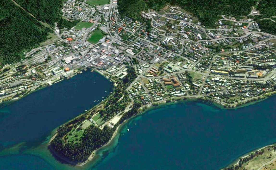 Queenstown as seen from a natural angle for a map
